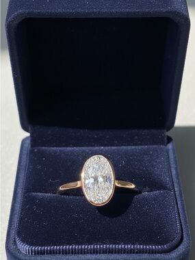 Oval CZ Solitaire Ring in 14k Yellow Gold Plate with Large Center Stone. New.